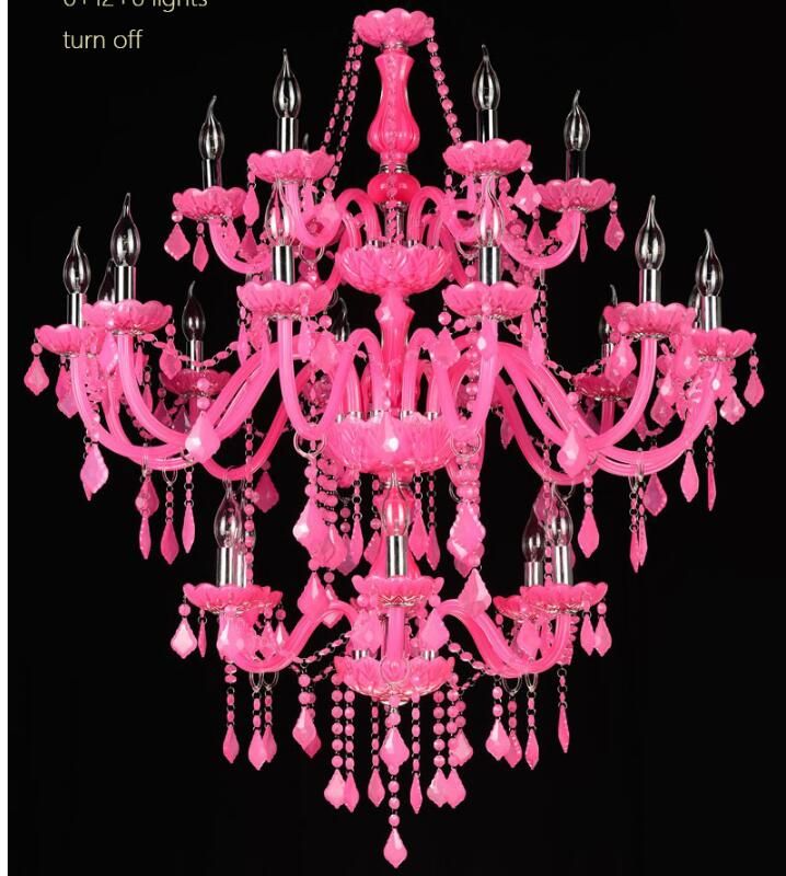 Pink Crystal Chandelier Lustre Crystal Chandelier D950mm 6+12+6 Arms LED Optional Lustres De
