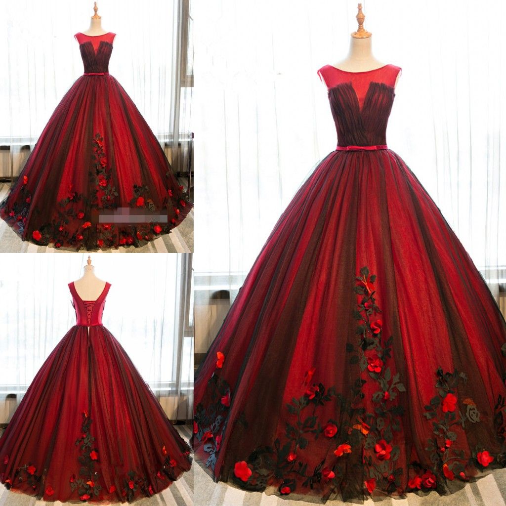 black and red quinceanera dress