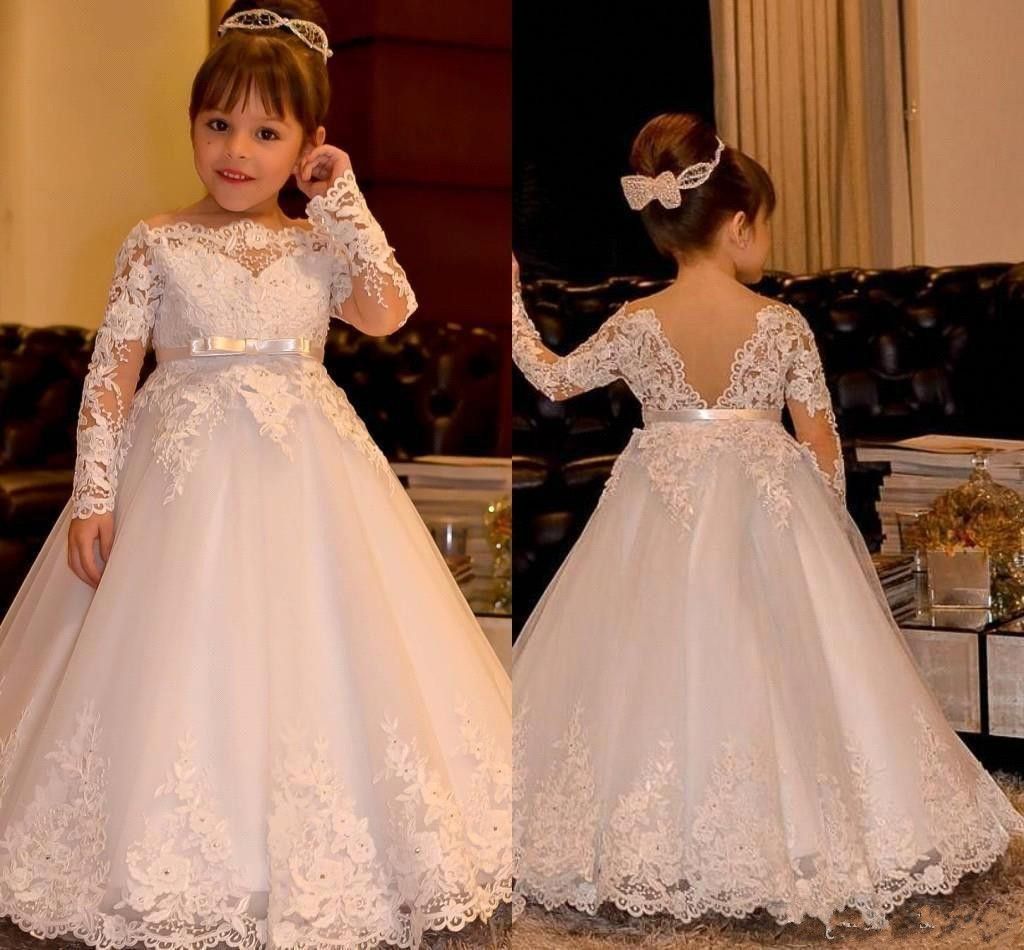 Saldos Online De Vestidos De Desfile Femininos Infantil Lindo Laço Vestidos  Da Menina De Flor Para O Casamento 2019 Nova Manga Longa Princesa Com  Rendas Apliques De Miçangas Longo Crianças Prom Party