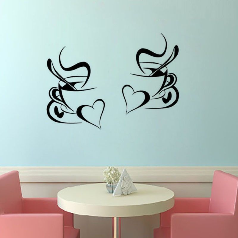 Kitchen Vinyl Wall Art kitchen wall sticker coffee coffee cup with heart kitchen vinyl wall art decor decal stickers 30x20cm vinyl wall stickers decals vinyl wall stickers quotes