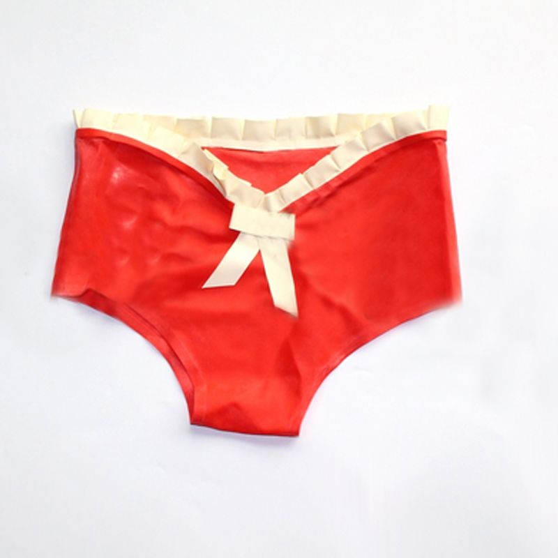 2021 Sexy Cute Hot Women Handmade Latex Red Spliced White Lingerie