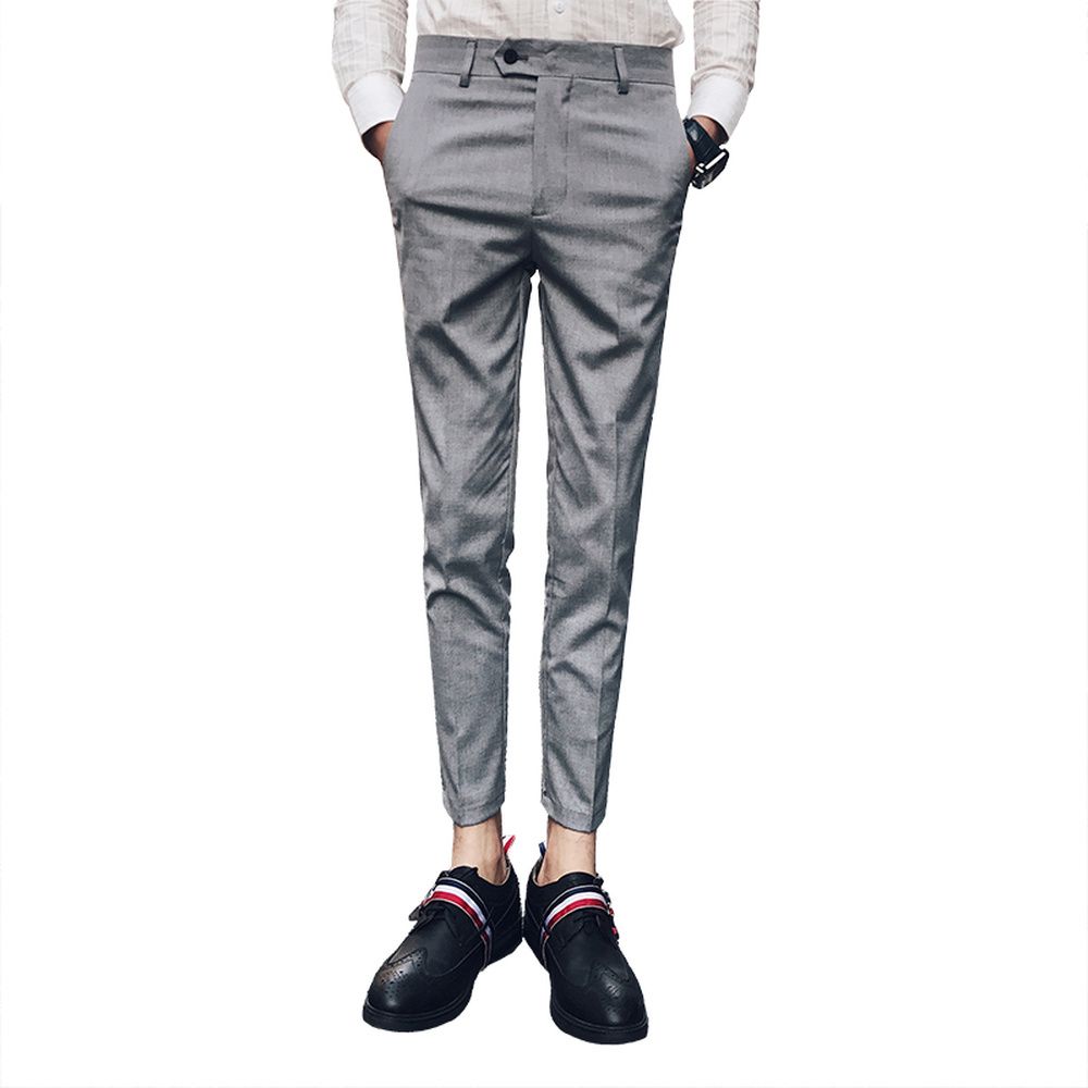 Acheter British Retro Style Hommes Costumes Pantalons De Mode Business Formelle Bureau Costume Pantalon Homme Slim Fit Gris Et Noir Pantalon Classique De
