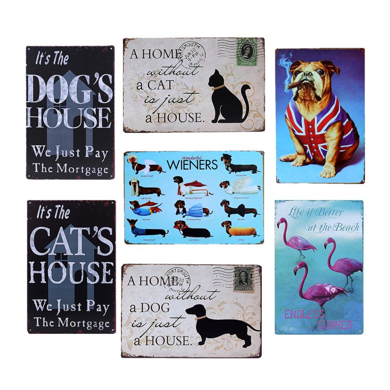 2018 Moneky Dog Cat Pet Metal Tin Sign Swan Goose Owl Animals 2018 Moneky Dog Cat Pet Metal Tin Sign Swan Goose Owl Animals Vintage Wall Art Painting Plaque Family Home Poster Yn034 From Diaolan