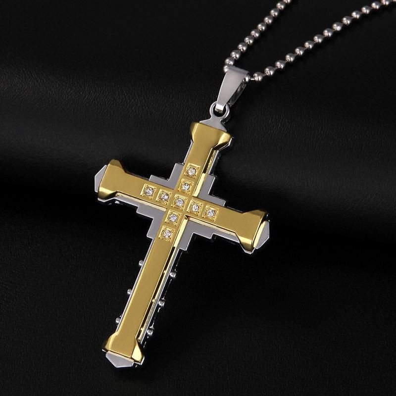 Whole Fashion Male Crystal Cross Pendant Silver Gold Black Whole Fashion Male Crystal Cross Pendant Silver Gold Black Stainless Steel Zirconia Necklace Jewelry For Men Kka1840 Pendants