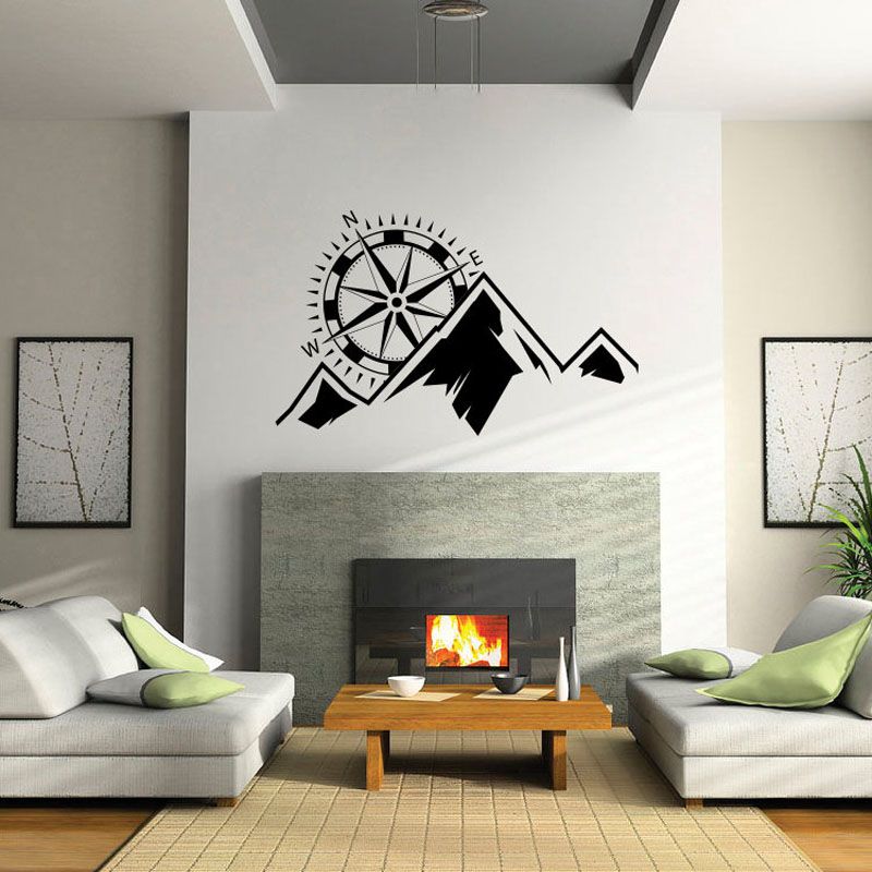 mountain range with compass vinyl wallpaper stickers for nursery