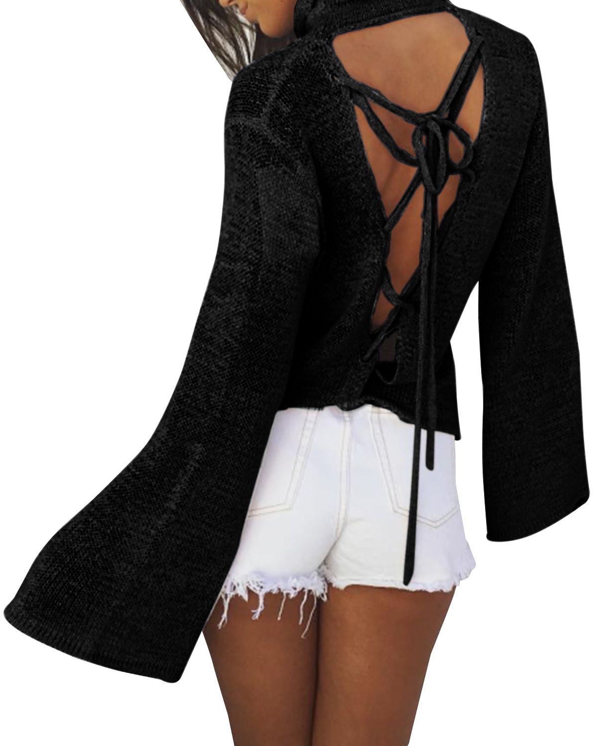 2019 Women Sexy Backless Lace Up Knitwear Sweater 2017 New Lady Long ...