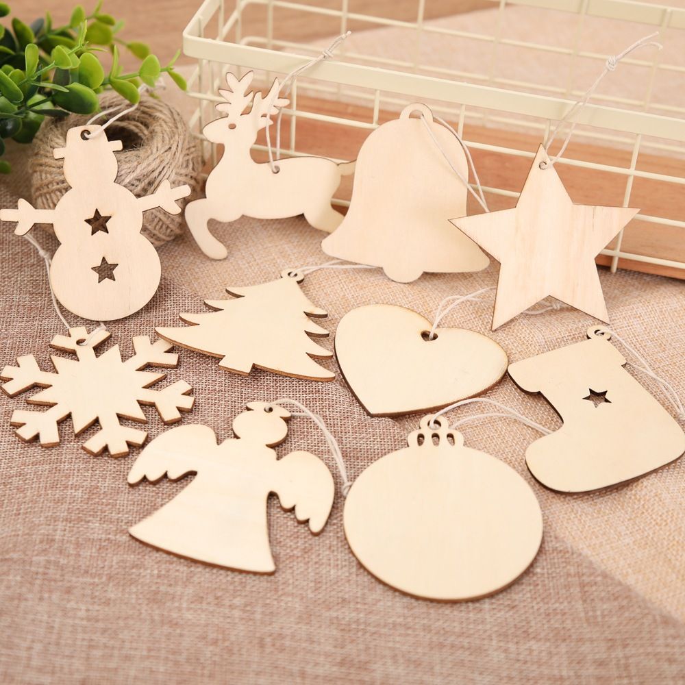 2018 Christmas Gifts Blank Wooden Ornaments Craft Heart Tree Snowman Snowflake Reindeer Decorations Bell Hang Gift Wood Slices Ffa1054 From B2b baby