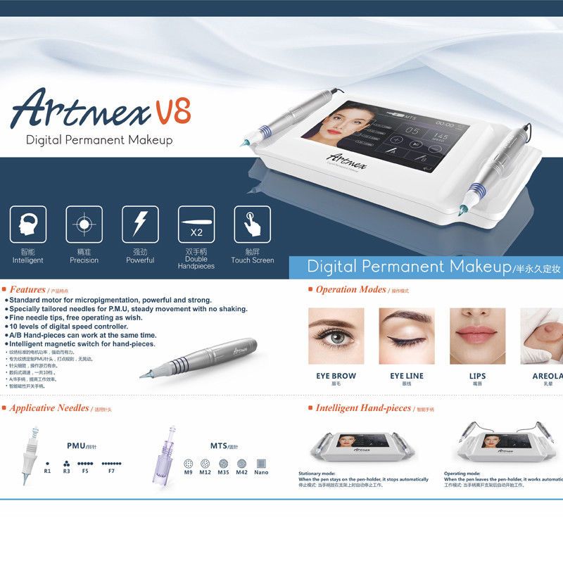 Estoque dos EUA! Mais novo Intelligent ArtMex V8 Digital Permanente Maquiagem Tatuagem Máquina de Arte Olhos Rotary Pen MTS PMU Sistema Tela Toque