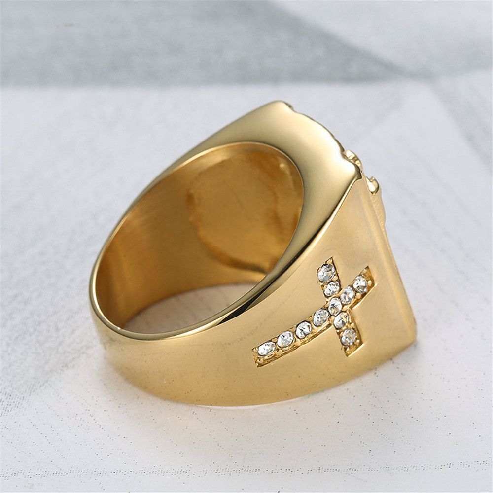 Gold Filled Titanium Jesus Cross Ring Classic Religious Ring Men