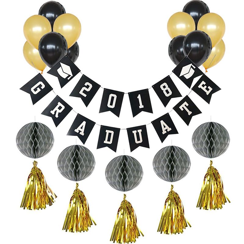 2018 graduation party decoration graduate banner and balloons tassel