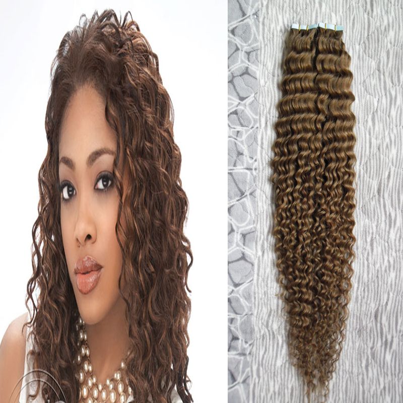 Kinky Curly Tape In Human Hair Extensions 16 18 20 22 24 26 28