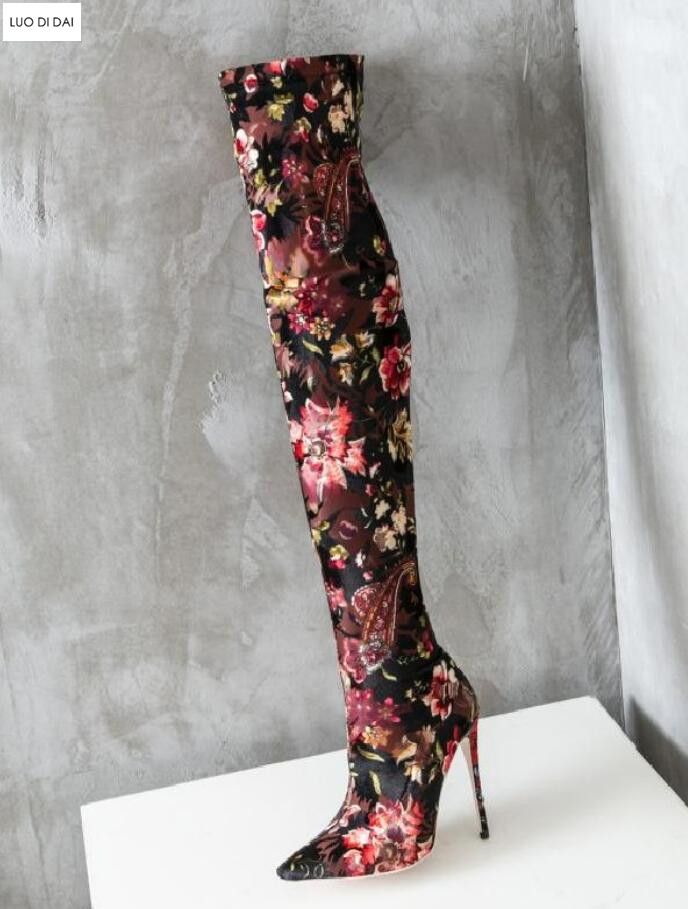 flower knee high boots