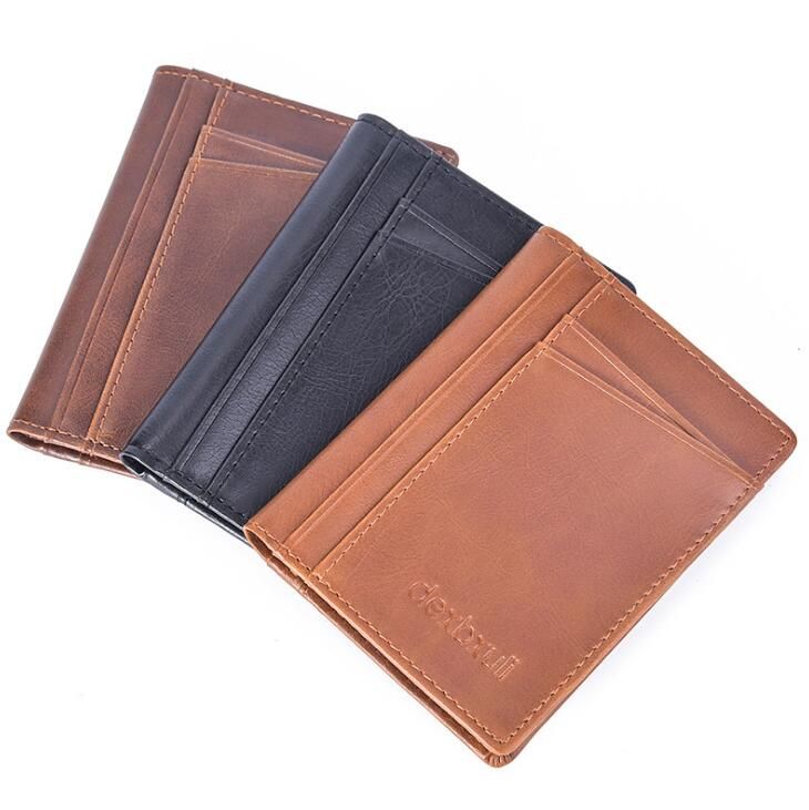 Men Fashion Solid Pu Leather Credit Card Holder Slim Wallet Men