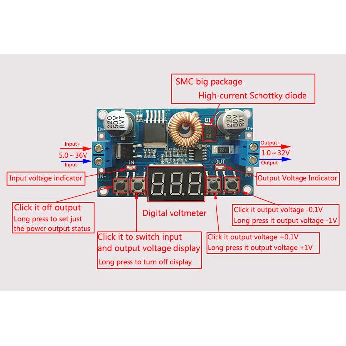 Freeshipping Dc Buck Converter Dc 4 38v To 1 36v 5v 12v 19v 24v 5a 75w Adjustable Voltage Regulator Adapter Driver Module Voltmeter - 