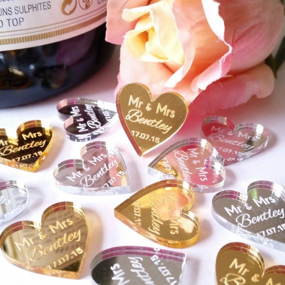 50 Customized Crystal Heart Personalized Mr Mrs Love Heart Wedding