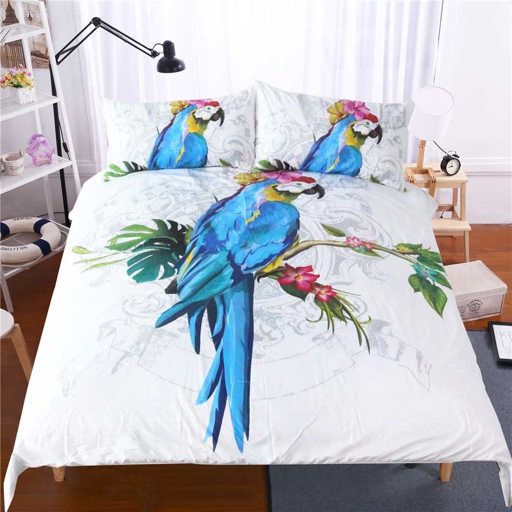 3d Bedding Set Blue White Parrot Flower Animal Duvet Cover Soft 3d Bedding Set Blue White Parrot Flower Animal Duvet Cover Soft Pillowcase Tropical Quilt Twin Full Queen King Erfly Black And