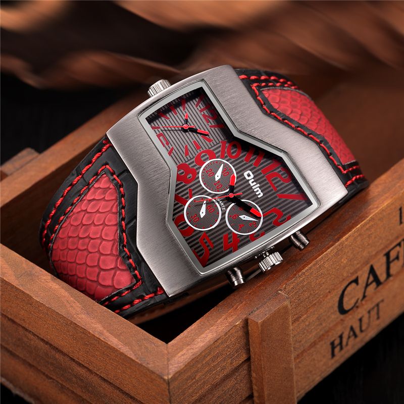 Oulm marca de quartzo relógio masculino quadrado dial esporte relógios de pulso de vários fuso horário mens designer de relógios homens de luxo assistir