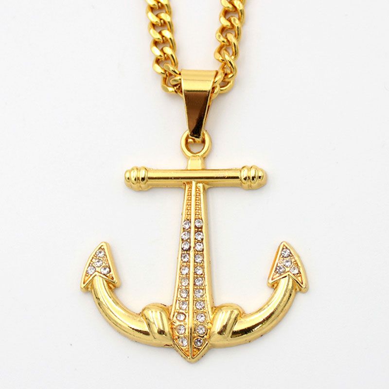 Whole 18k Gold Plated Charm Crystal Anchor Pendant Necklaces No Whole 18k Gold Plated Charm Crystal Anchor Pendant Necklaces No Fade 2018 Brand New Design Punk Style Fashion Hip Hop Jewelry Popular