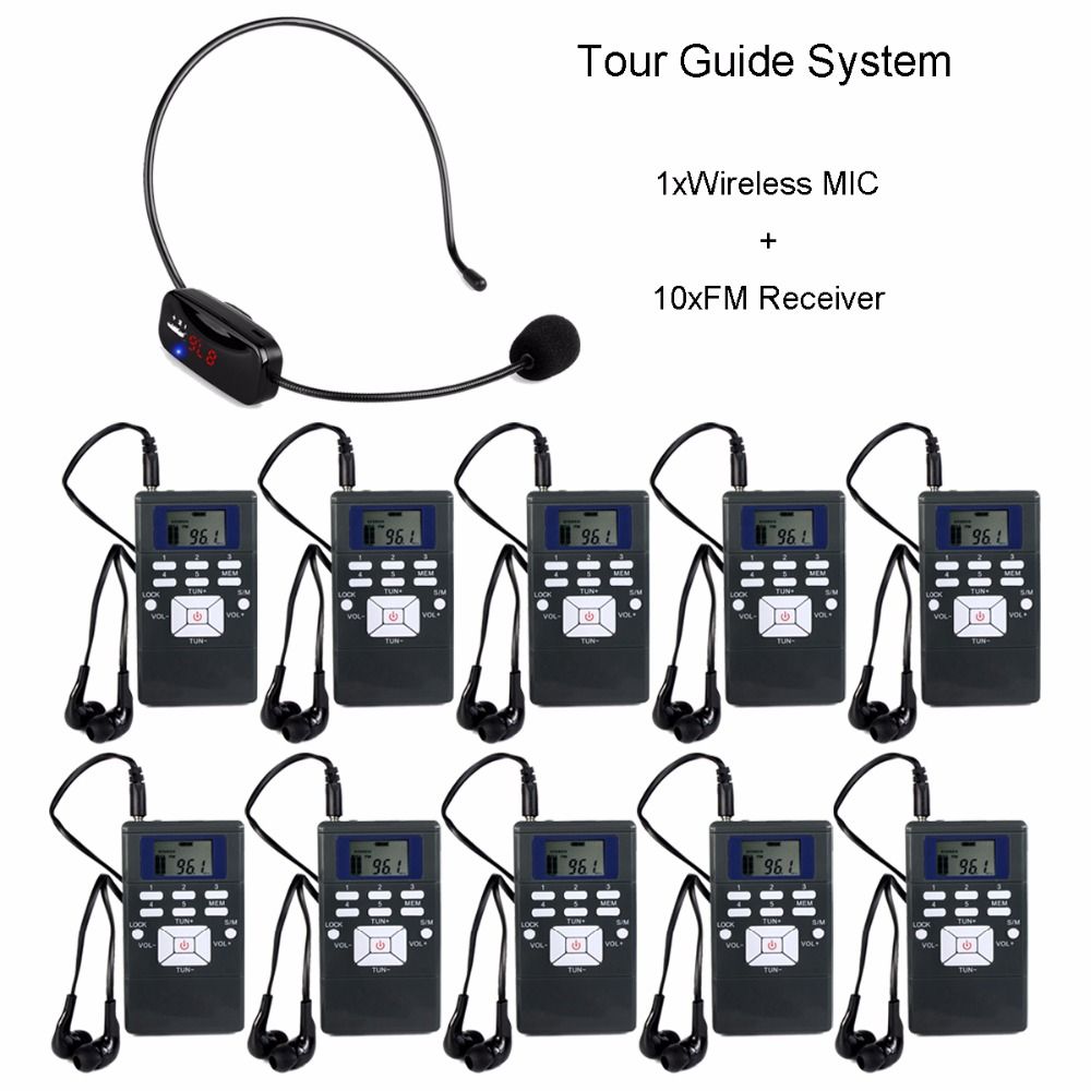 Wireless Tour Guide System Portable Voice Transmission System Set For Meeting 1 MIC Transmitter + 10 FM Receiver Y4305 Guitar Tuner Microphone Computer ...