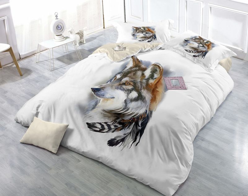 Luxury 3d Wolf Bedding Set Queen Bed Sheet Fitted Pillowcase Luxury 3d Wolf Bedding Set Queen Bed Sheet Fitted Pillowcase Cartoon Animal Feather Quilt Cover Good Quality Bedclothes Damask Size