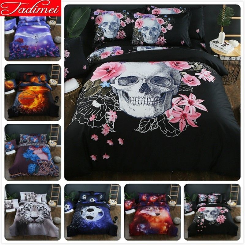 Black Skull Bedding Set Style Big Queen King Double Bed Black Skull Bedding Set Style Big Queen King Double Bed Linen Cotton Blend Flower Quilt Duvet Cover Pillowcase 228x228 California