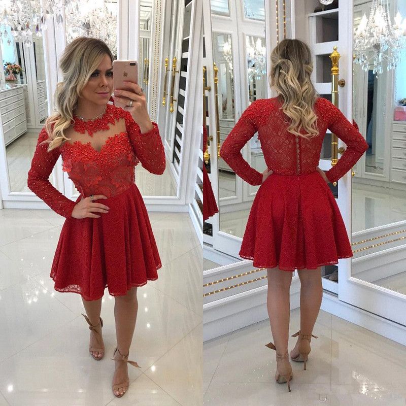 long sleeve red homecoming dress