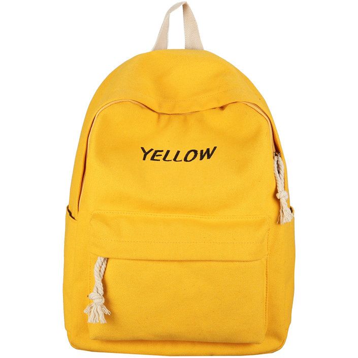 2019 Yellow Backpack Pure Color School Bag Simple Plain Daypack 600D