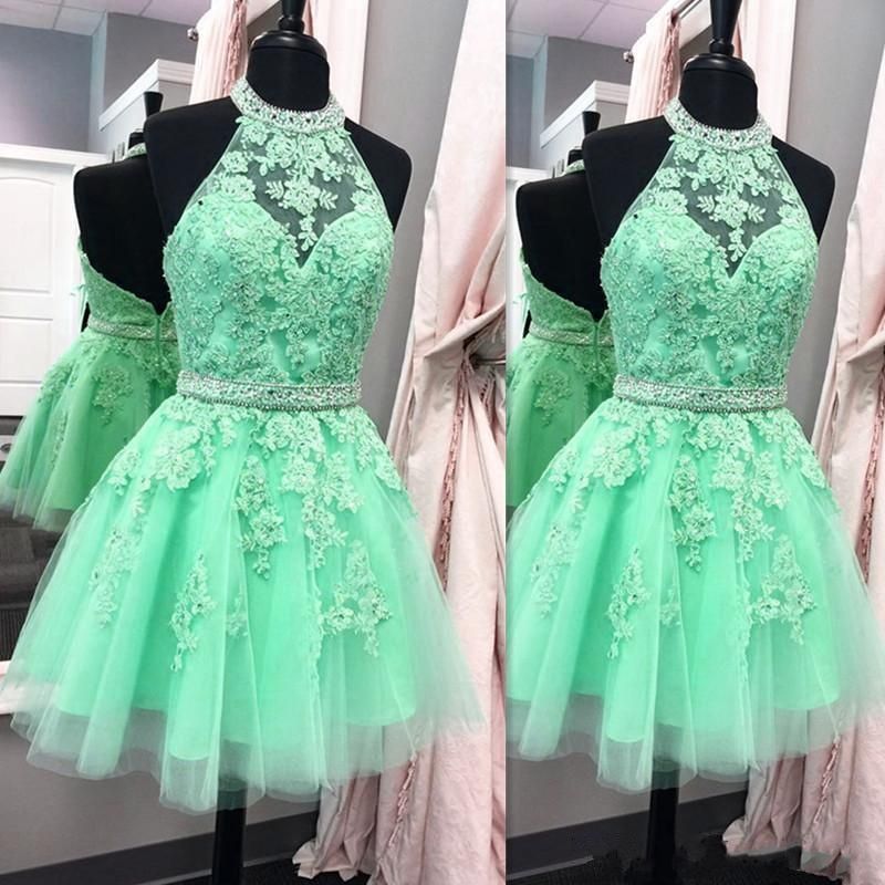 mint green short prom dress