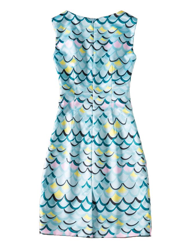 Fish Scales Print Women Sheath Dress Round Neck Sleeveless Dresses 04K832 Cheap Dresses Dresses