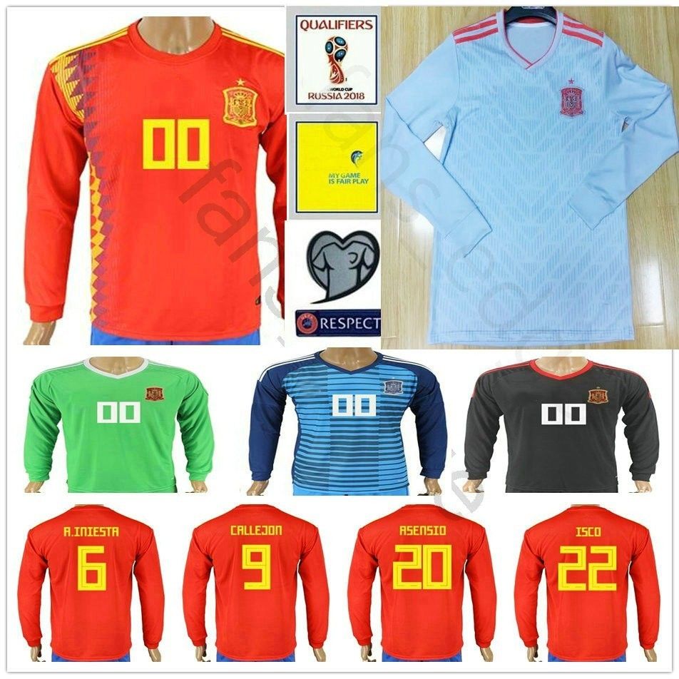 2020 2018 Spain World Cup Long Sleeve Soccer Jerseys 6 A. INIESTA