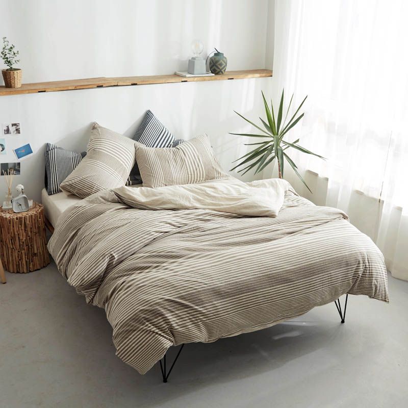 2018 Light Tan Stripes Duvet Cover Set Knit Cotton Bedding Twin 2018 Light Tan Stripes Duvet Cover Set Knit Cotton Bedding Twin Queen King Bedlinen Flat Fitted Sheet Pillowcases Linens Comforter Sets
