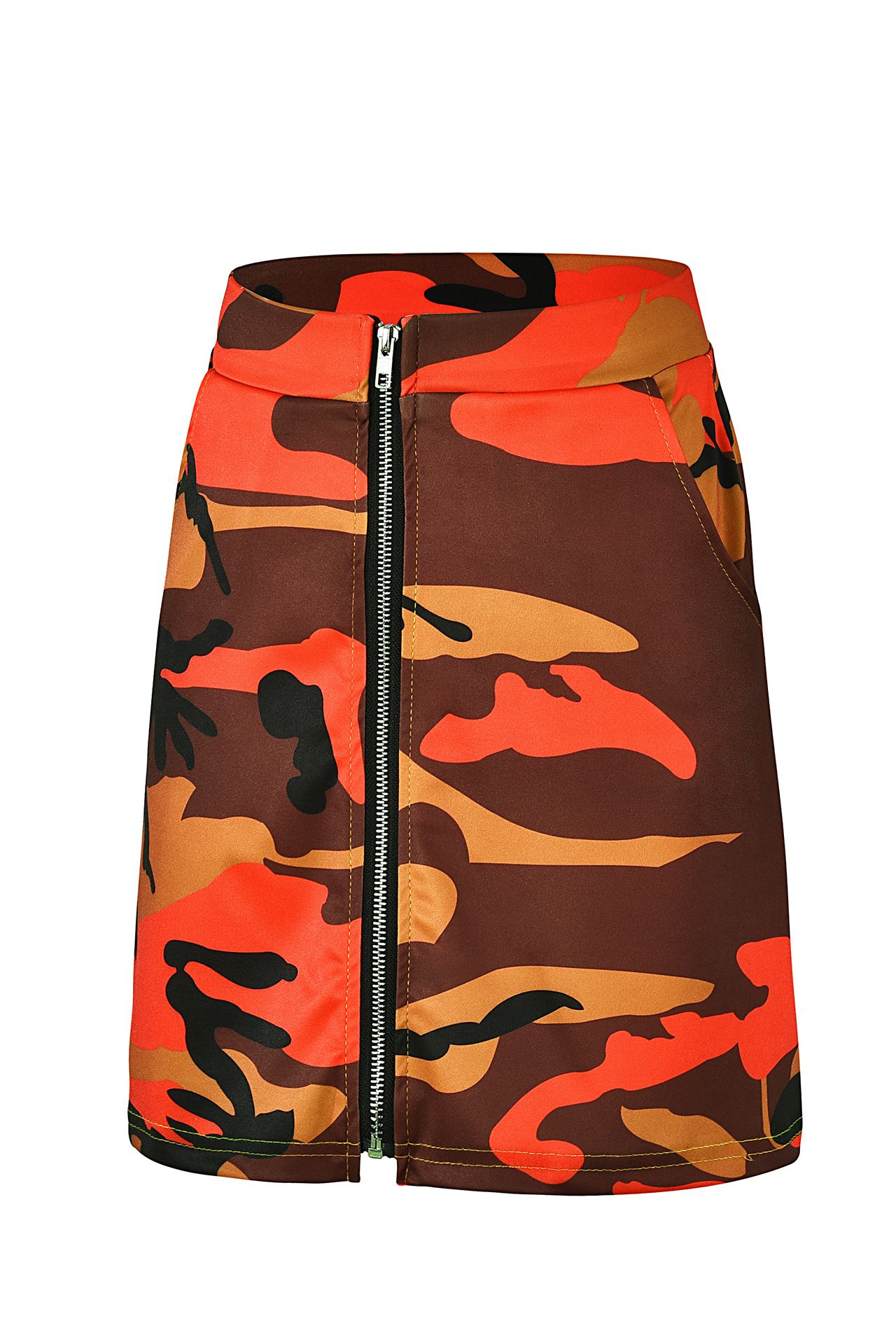 orange camo denim skirt