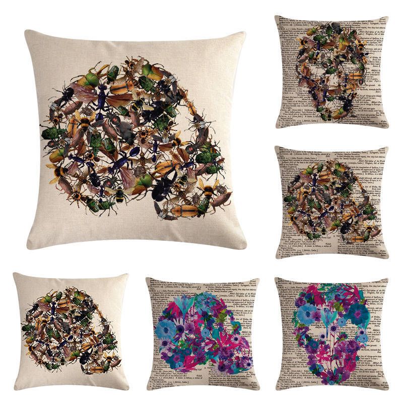 Insect Skull Series Linen Pillowcase Cushion Cover Decorative Throw Insect Skull Series Linen Pillowcase Cushion Cover Decorative Throw Pillows Covers Pillow Replacement Outdoor Chair Cushions Furniture