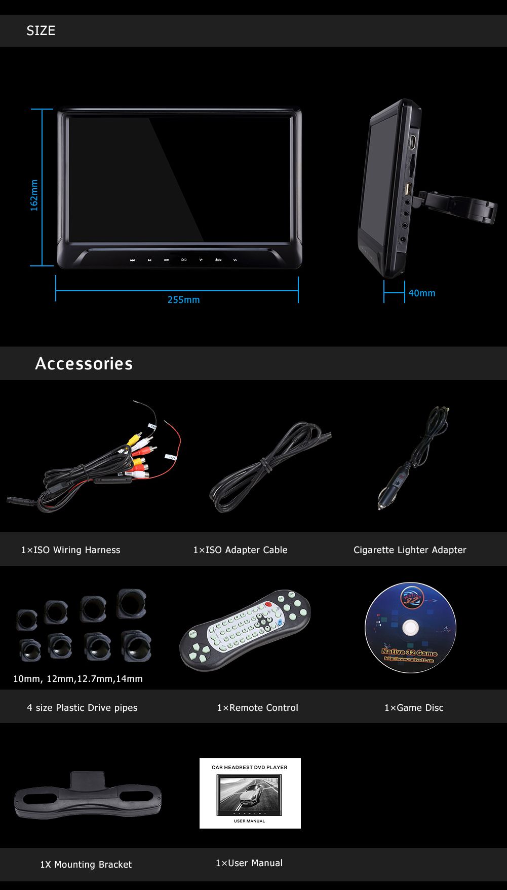 11.6 Inch Clip On Car Dvd Headrest Dvd Installation Dvd Player HD 1080P