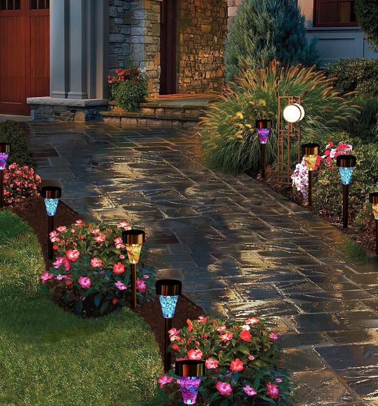 2019 Solar Powered Lamp Mosaic Border Garden Post Lights Decoration Stake Light Led Pathway Lawn Gifts From