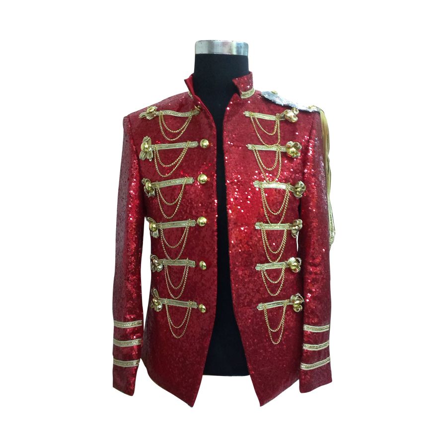 Acheter Homme Paillettes Blazers Hommes Costume Veste Chanteur DJ DS Danseur Noir Or Rouge