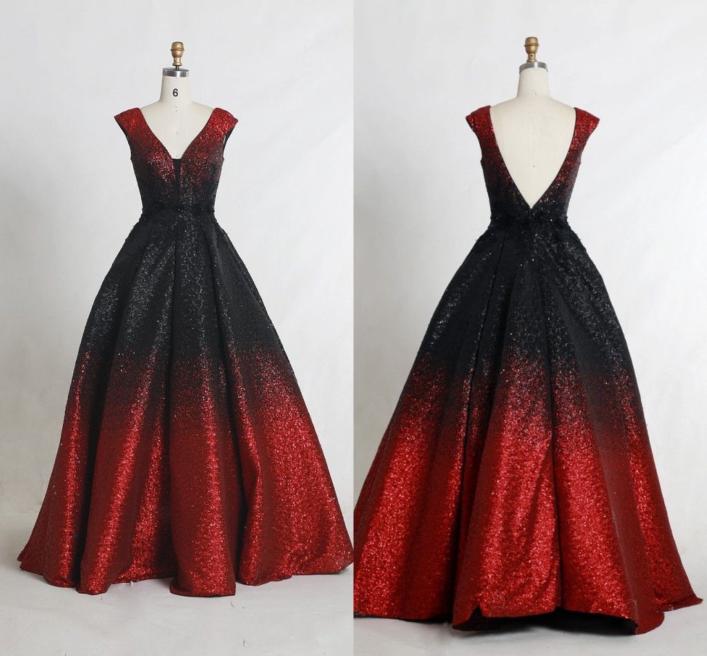black and red ombre prom dress