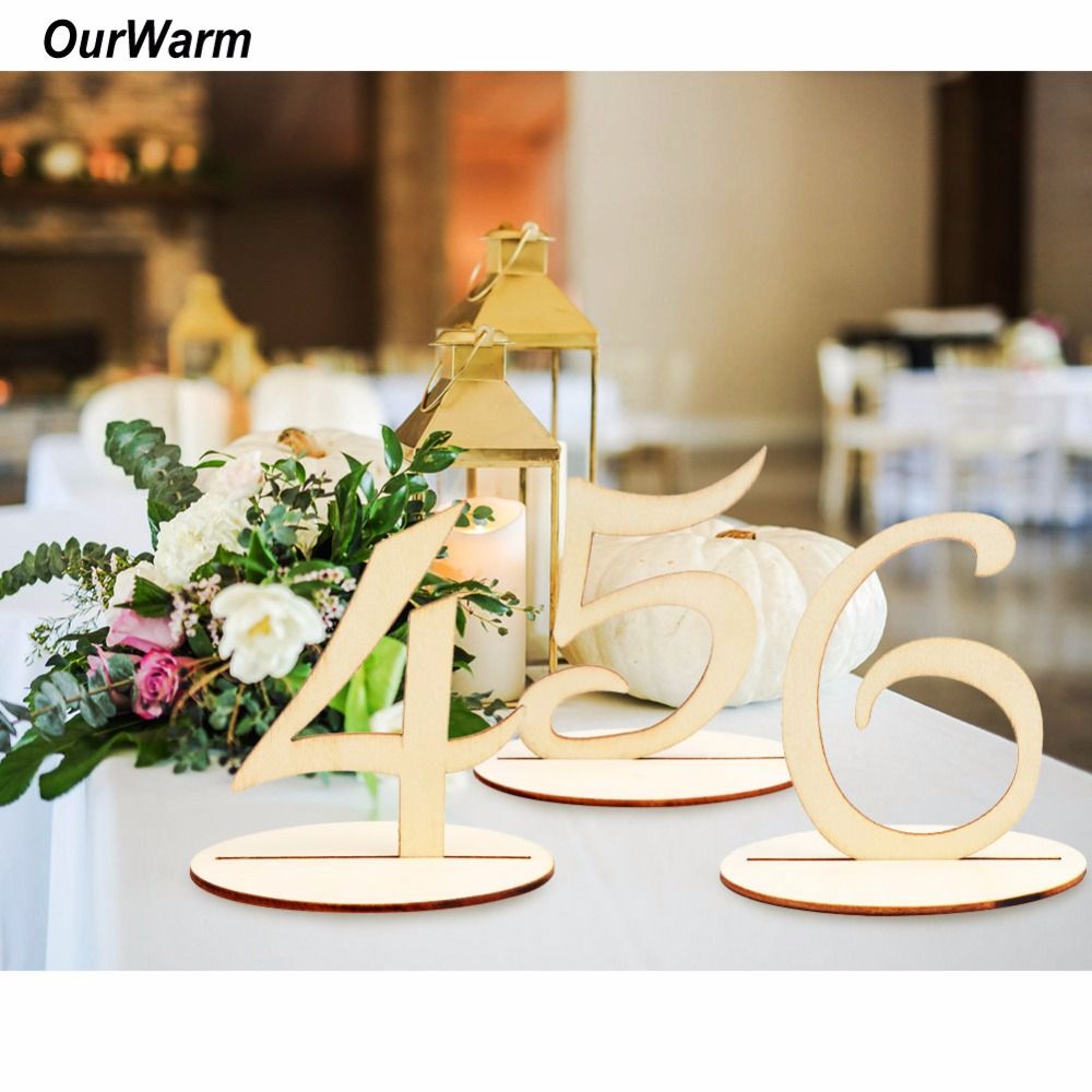 Ourwarm Set Wooden Table Numbers Holder Rustic Wedding Birthday