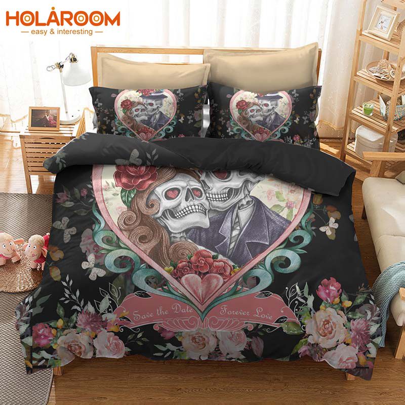 Halloweeen Skull Bedding Set 3d Flower Couple Duvet Cover Duvet Cover Pillowcase Au Us Eu Single Double Queen King Set Grey And White Comforter Sets Black Toile Bedding From Yigu001 61 27 Dhgate