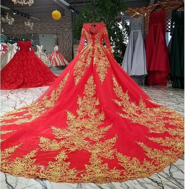 red and gold wedding gown