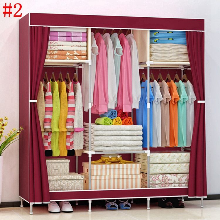 Hhaini New Huge Wooden Portable Closet 4 Rods Bedroom Wardrobe Storage Rack Kit Long Hanging Space