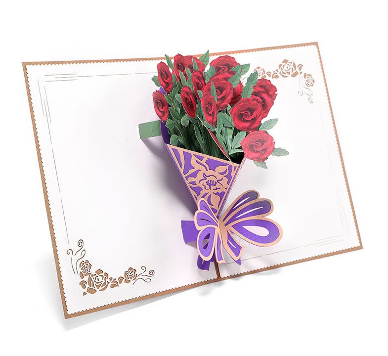 laser red rose pop up paper card with envelope blank invitations pop up paper flower card