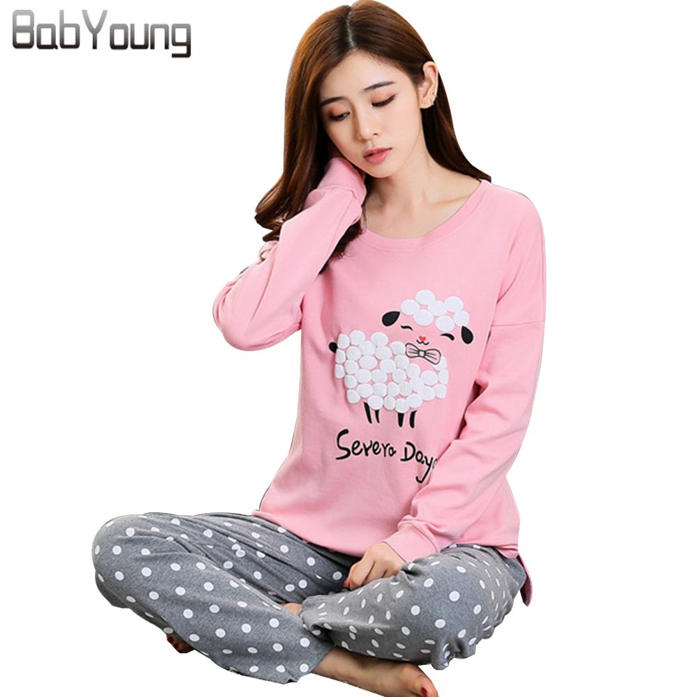 BabYoung 2017 Winter Pyjamas Cotton Women Pajamas Sets Pijamas Mujer