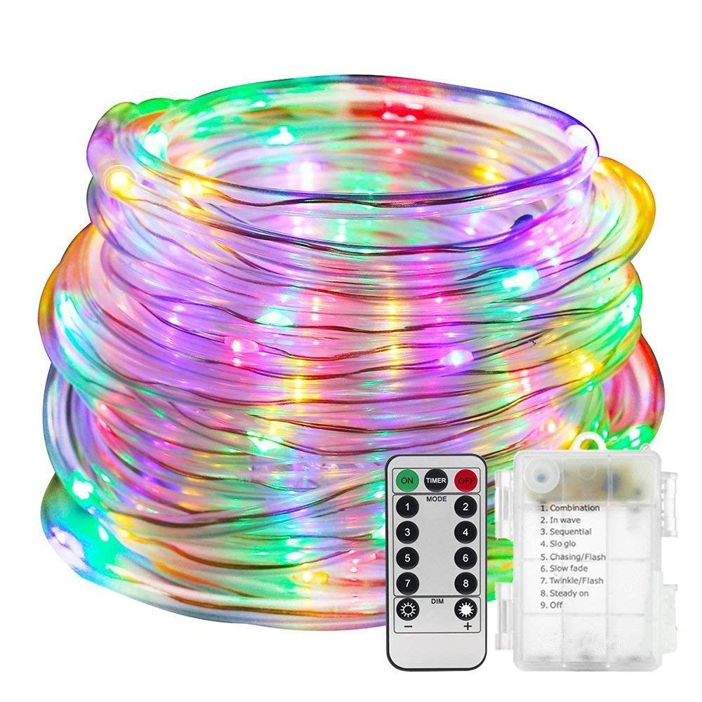 Led Rope Lights Battery Operated String 33ft 8 Mode Fairy Light Waterproof Firefly With Remote Timer For Party Garden