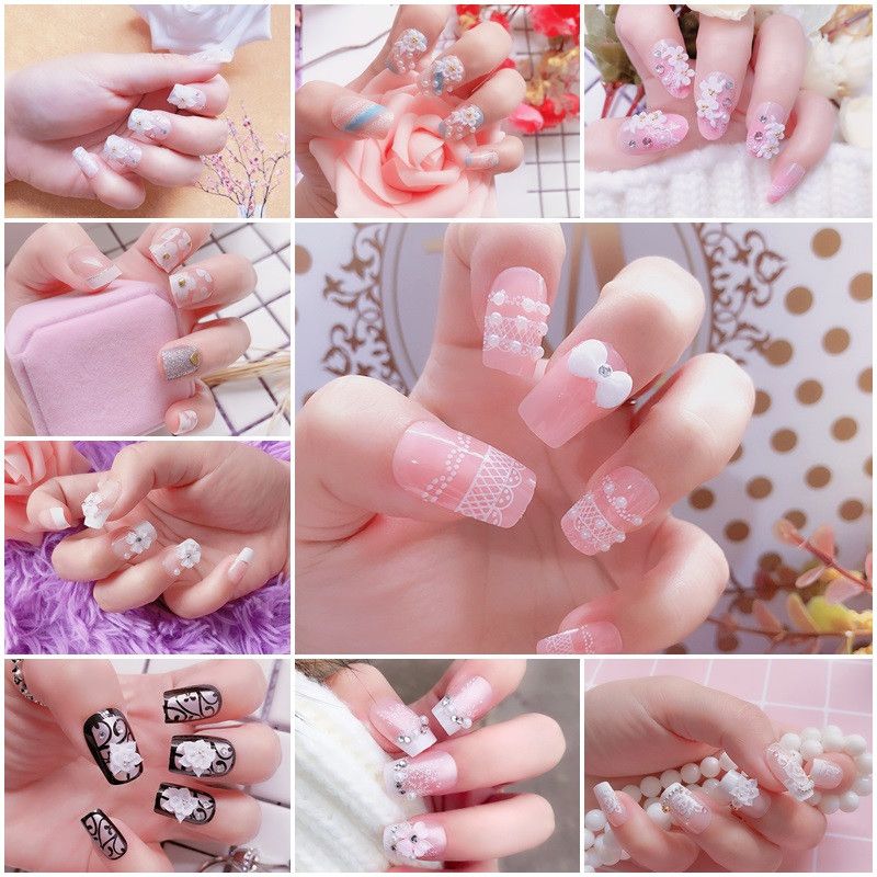 3d Fake Nails Cute French False Nails Middle Long Full Nail Tips 3d Fake Nails Cute French False Nails Middle Long Full Nail Tips