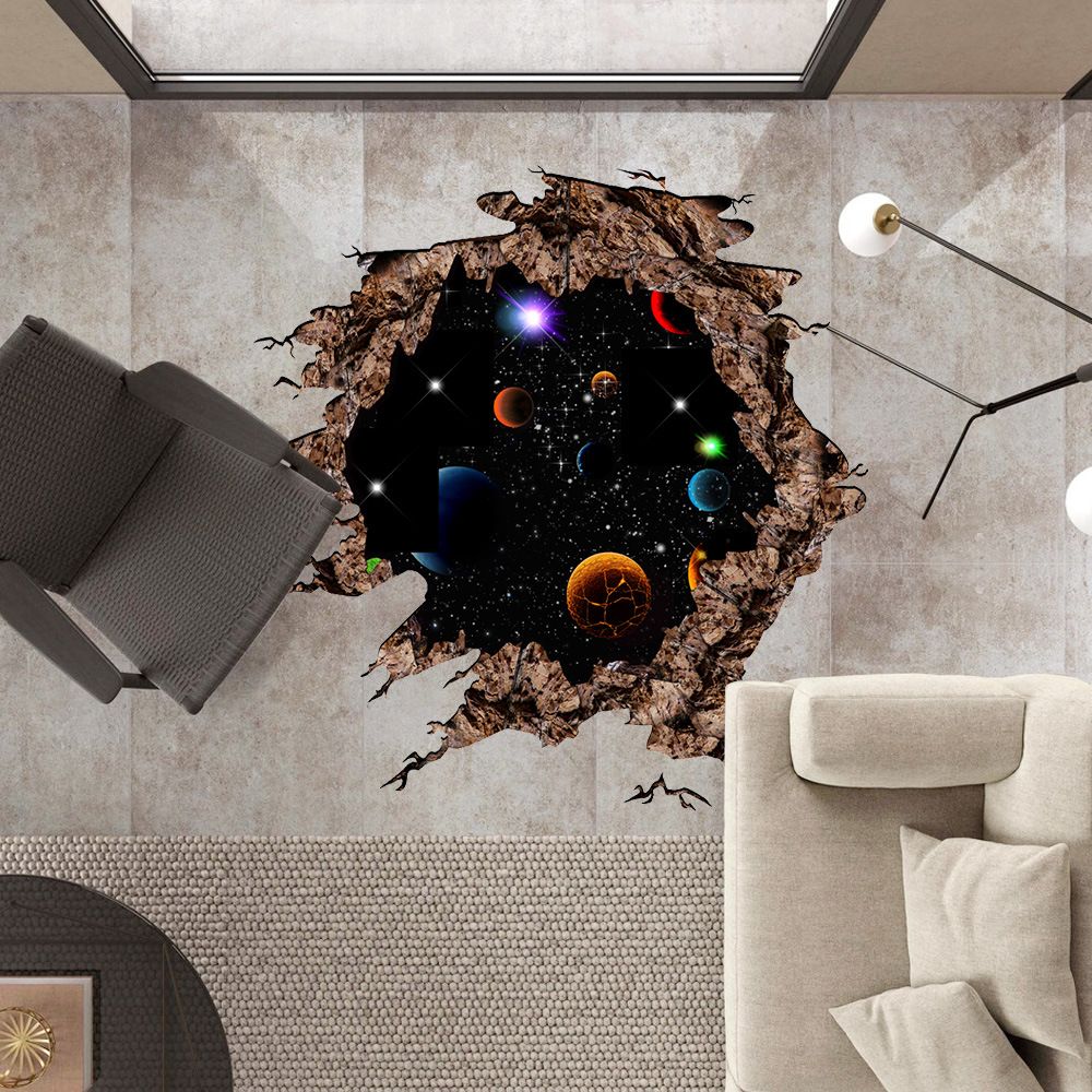 3D Outer Space Wall Decal Sticker Wall Crack Decal PVC Broken Wall
