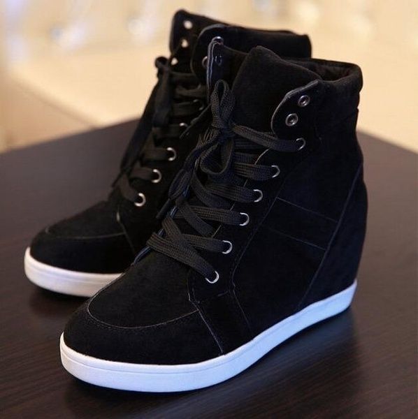 New Womens Fashion Wedge Sneakers Hidding Heels Black Red
