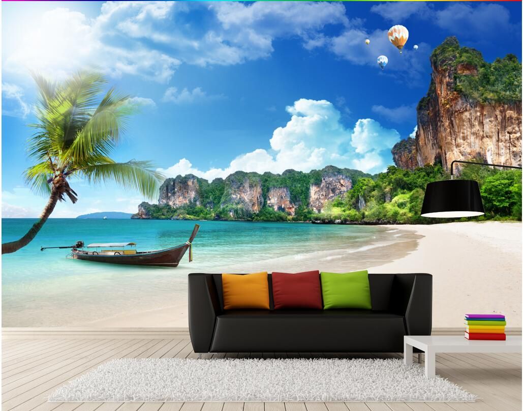 3d Wallpaper Custom Photo Mural Summer Beach Coco Boat Hot Air
