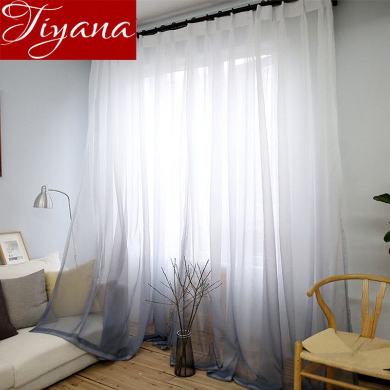curtains gradient color print voile gray window modern living room