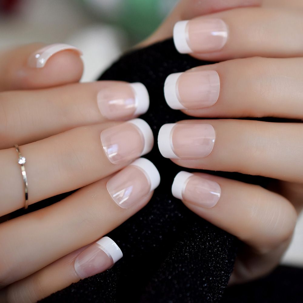 French Nude Design Square Short Nails Layered Metallic Design Nails